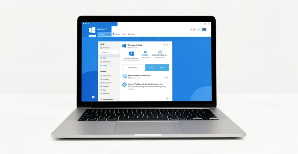 Featured image: Professional featured image for: How to Fix Bluetooth Not Working on Windows 11. Modern laptop showi
